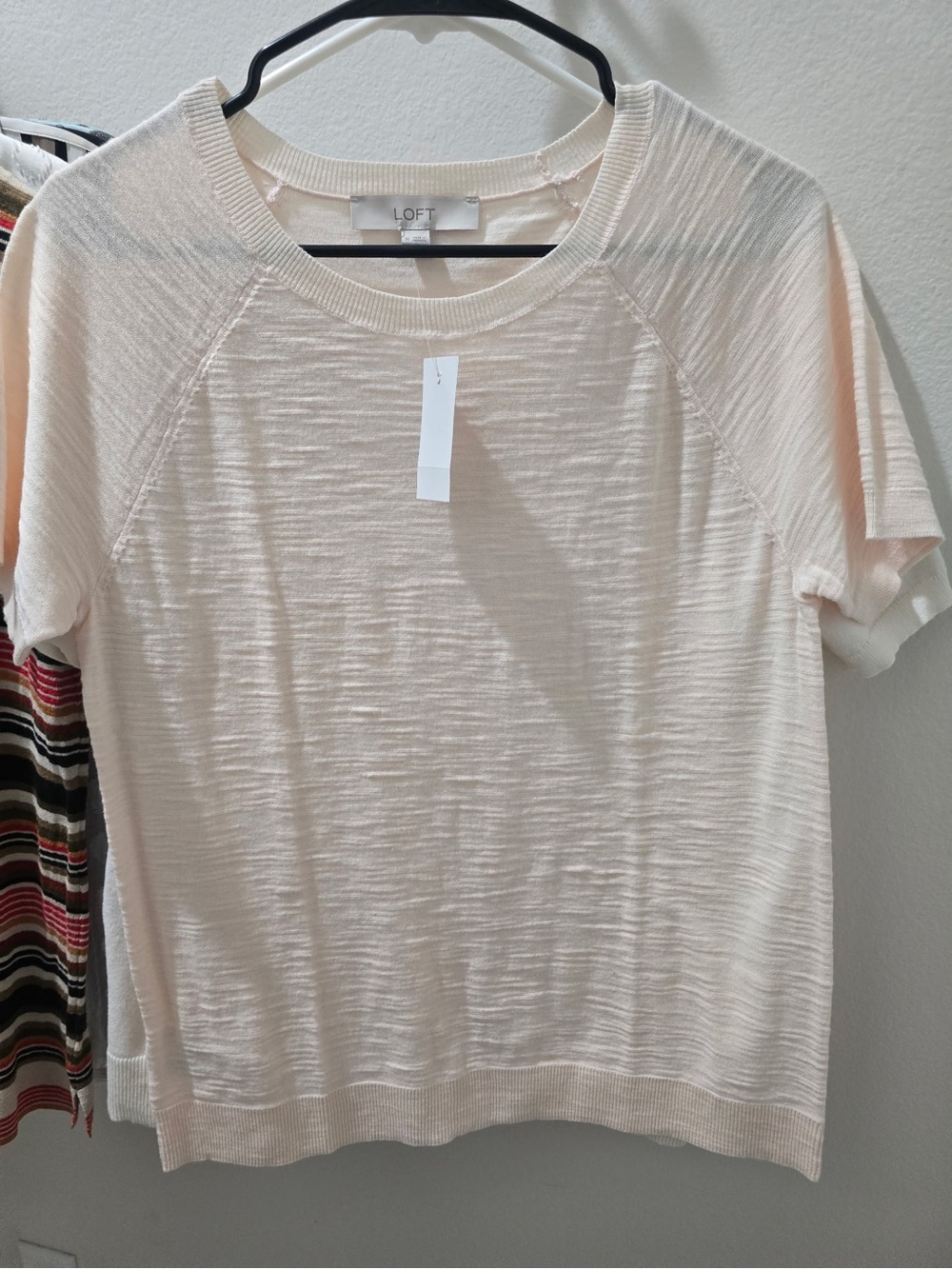 LOFT Women's Pale Cream Short Sleeve Crewneck Knit Top
